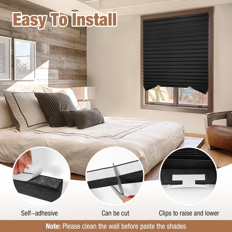 Zipcase 6 Pack Window Blackout Shades, 100% Shading Cordless Light Filtering Pleated Paper Shades, 36 in x 72 in(Fits Windows 19”- 36”), Black - Image 4